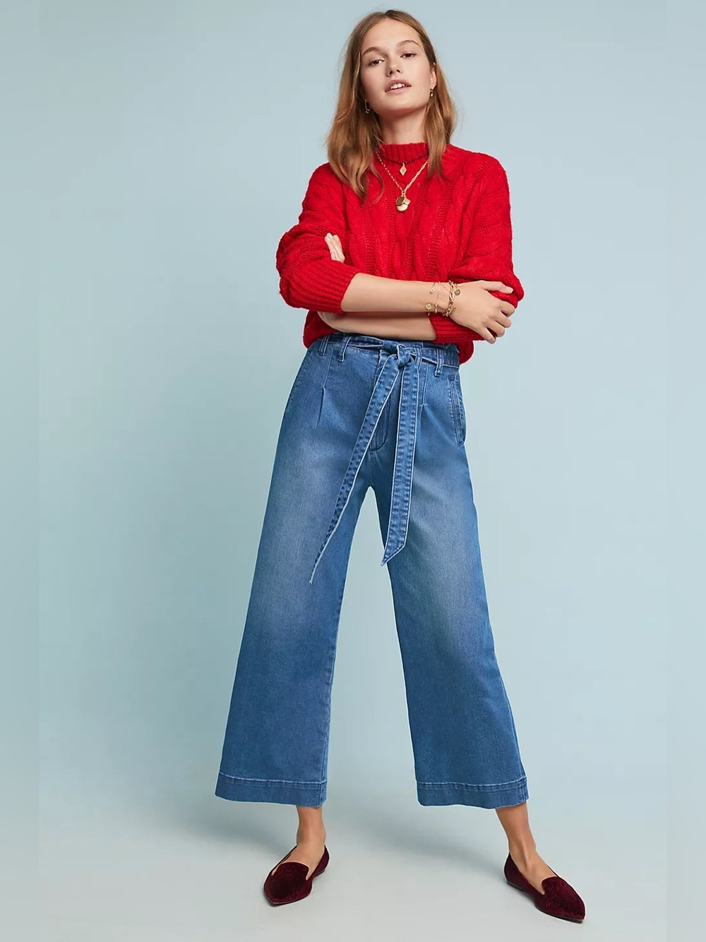 Pilcro Ultra High-Rise Belted Wide-Leg Jeans